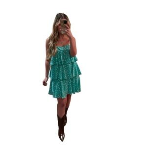 Adrienne teal and white Ruffle dress size medium